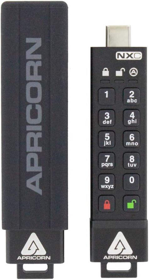 Apricorn 128GB Aegis Secure Key 3 NXC 256-Bit Hardware-Encrypted USB 3.2 Type C Flash Drive, FIPS 140-3 Level 3 Validated (ASK3-NXC-128GB), Black