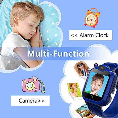 Kids Smartwatch Phone IP67 Waterproof, New Boys Girls Watch with LBS/AGPS Locator 2Way Call SOS Voice Chat Camera Alarm Clock Sport Watch Gift for 3-12 Years Old Childrens (02-2G LBS Waterproof Blue)