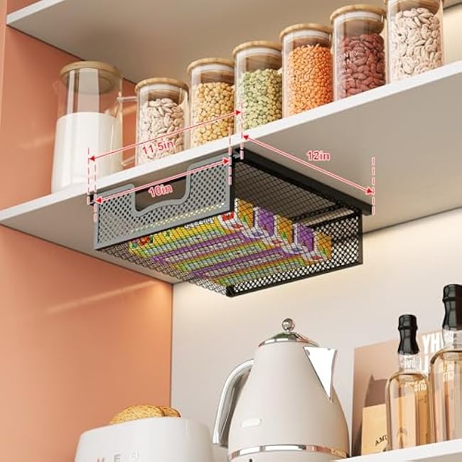 JKsmart 2-Pack Hanging Pullout Drawer Basket, K-Cup Holder Drawer, Coffee Pod Holder For Counter, Wire Basket Attaches to Shelf, Space Saving for Kitchen Counter Pantry Cupboard