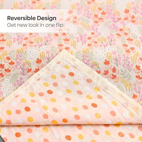 Image of haus & kinder Cotton Dohar for Single Bed | Lightweight Summer AC Blanket | 3 Layer Soft Breathable 100% Cotton Quilt for Bed | Kawai Bloom Blush Pink | 144 TC | 220 x 142 cm (87 x 56 Inches)