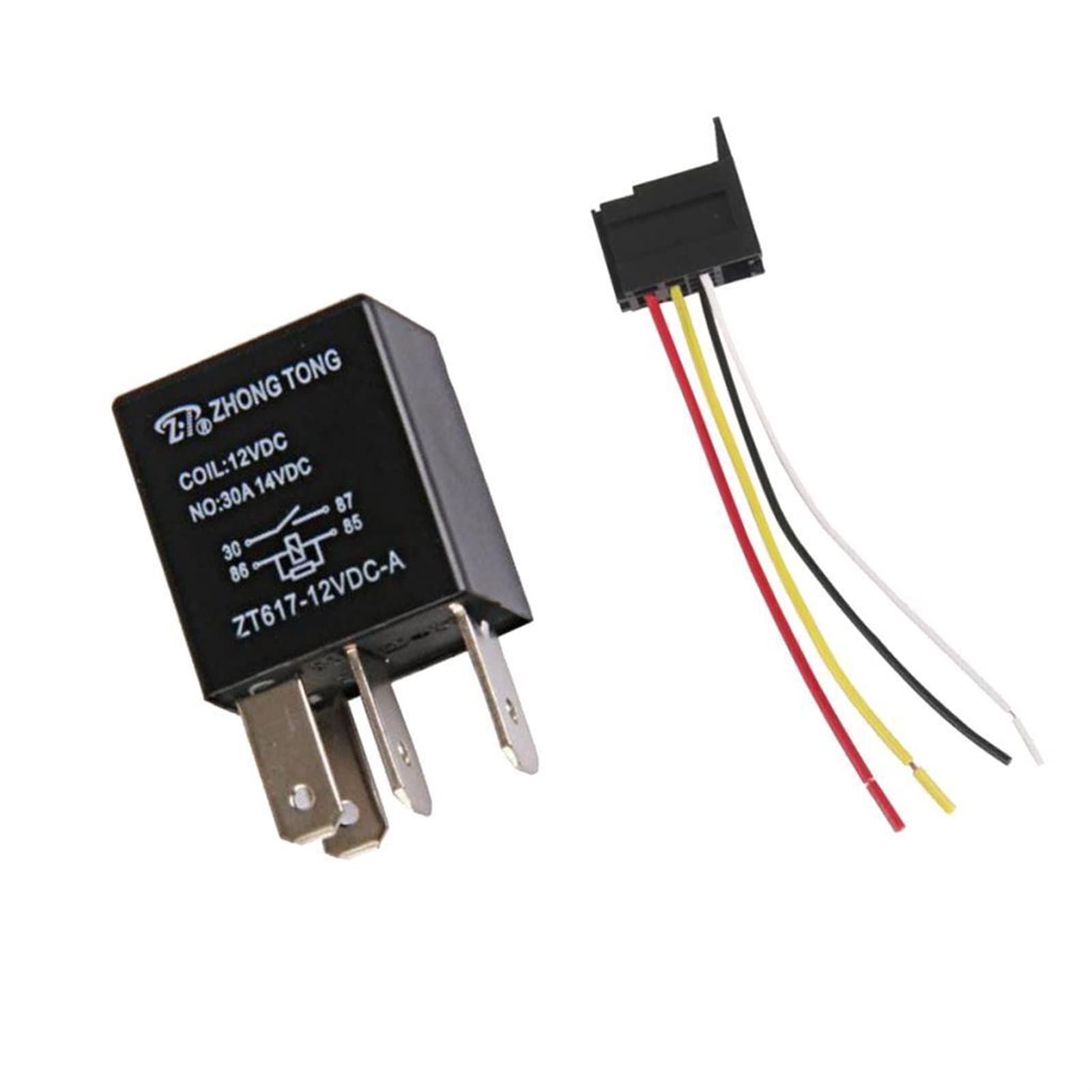 AQHYEBNSR 1 Pair Black Car Auto 12V 30 AMP SPST Relay 4 Pin 4P & Socket Wire