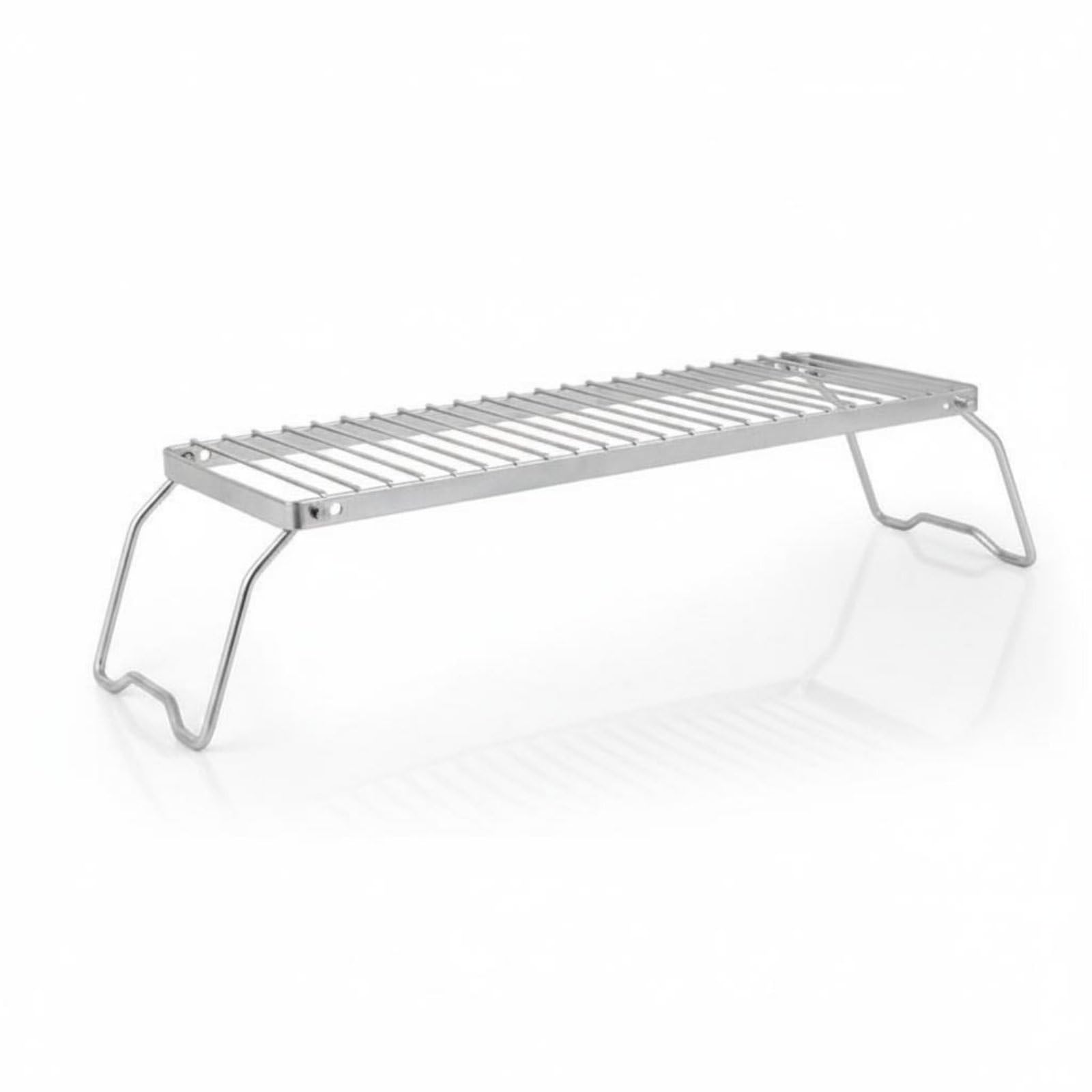 per For da Campeggio in Acciaio Inox con, Supporto Per Fornello Da 40 Cm, Modello Allungato Altezza Regolabile Su 2 Livelli