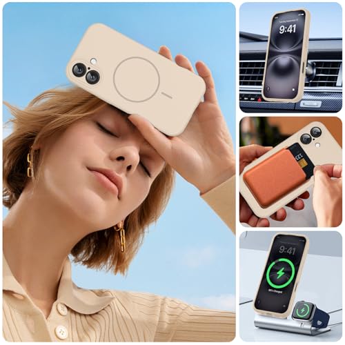 Image of Miracase Magnetic for iPhone 16 Plus Case, [Soft Anti-Scratch Microfiber Lining], Compatible with MagSafe, Liquid Silicone Shockproof Drop Protection Phone Case for 16 Plus,Sand