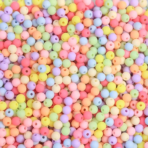 DAHI 1780pcs Color Matte Beads 6MM Frosted Round Acrylic Beads Assorted Plastic Bubblegum Beads Loose Beads Bulk for Jewelry Making and Bracelets Necklace DIY Crafts