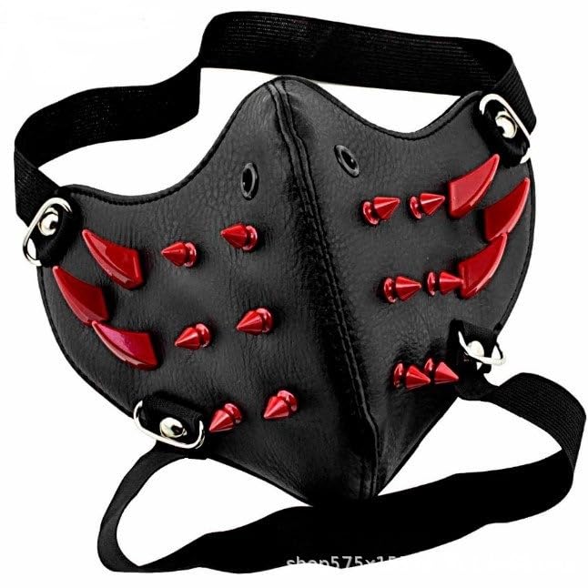 Gothic Steampunk Mouth Face Mask Vintage Rivet Gear Chain PU Leather Mask for Men Women Halloween Cosplay Masquerade Carnival (Style 3) โ image 1