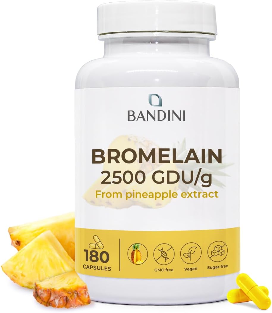 Bandini® Bromelain 180 Capsules 1000mg | 2500GDU Pure Pineapple Extract | High Strength Digestive Enzyme Supplement | High Dose Strong Bromeline | 100% Vegan, No-GMO | Made in Italy