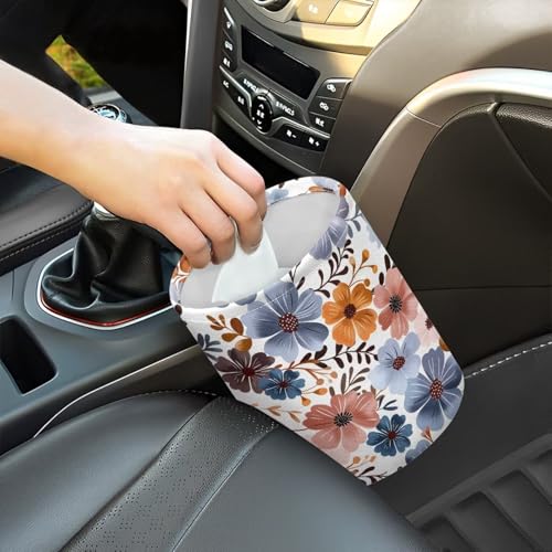 Image of Colorful Flower Mini Car Trash Bin with Adjustable Buttons Car Garbage Can Multipurpose Car Storage Bag Collapsible Reusable