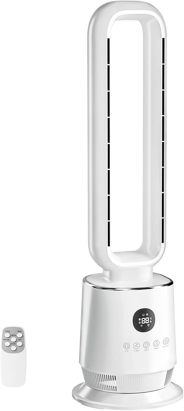 Bonnlo 32" Bladeless Fan, Quiet Bladeless Tower Fan for Bedroom, Smart Portable Cooling Fan with Remote, 90°Oscillating Tower Fan with 12H Timer, 3 Speeds, 3 Modes for Home, Bedroom, Dorm, Office