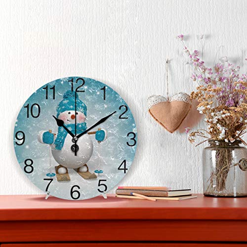 Christmas Cartoon Snowman Design Round Wall Clock, Silent Non Ticking Oil Painting Decorative For Home Office School Clock Art #TOP1