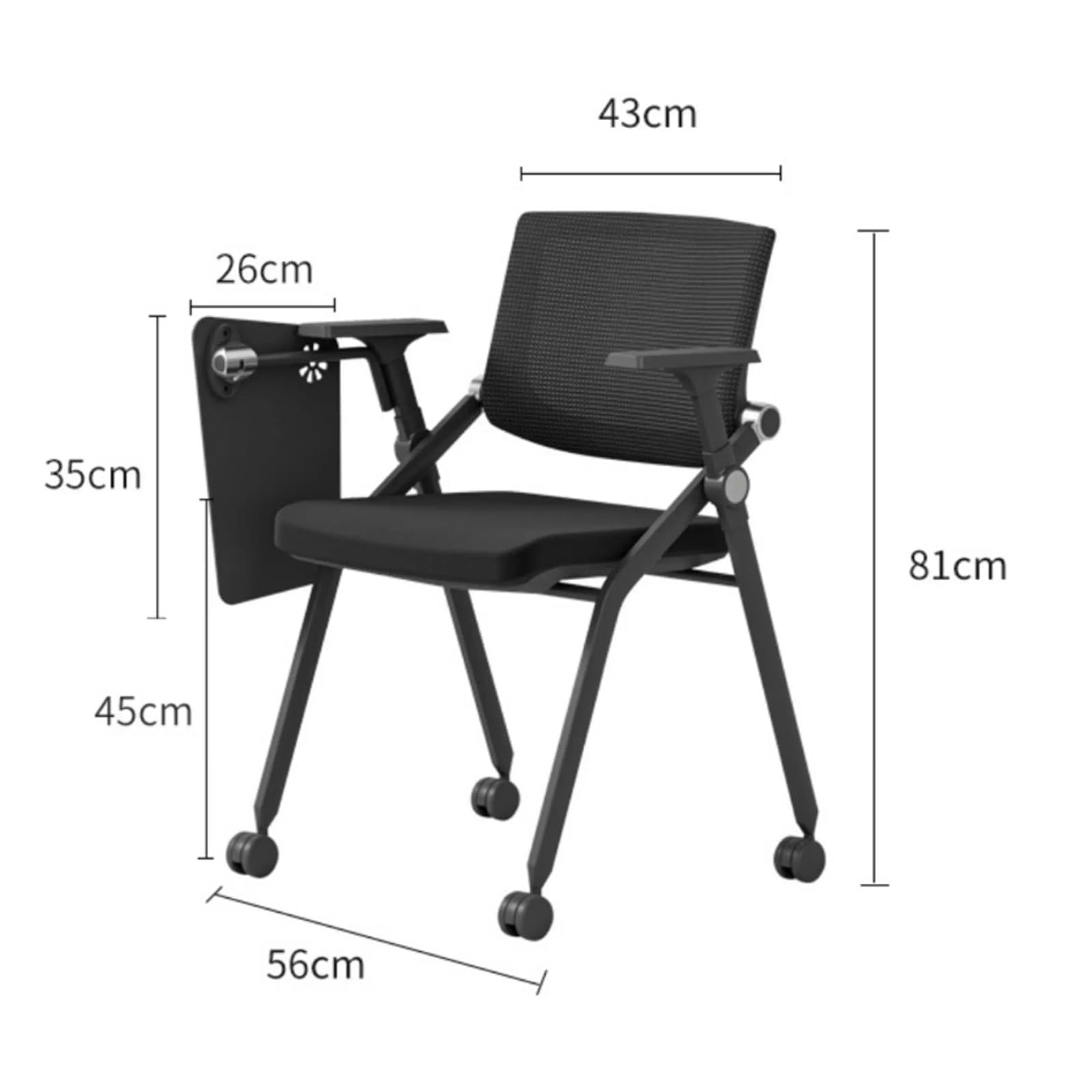 Klappbarer Konferenzstuhl Mit Tisch Konferenzstuhl Mit Schreibtafel Und Fein Abgestimmter Rückenlehne Ideal Für Unternehmen, Schulen Und Studios(Schwarz)
