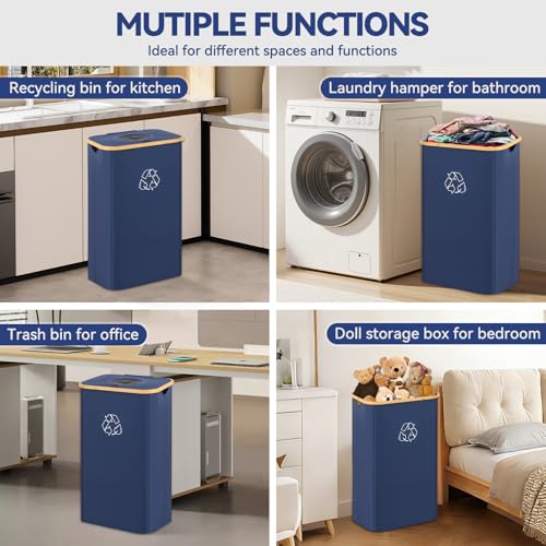 CFGUK Recycling Bin for Kitchen, 26 Gallon 100L Indoor Home Recycle Bin with Lid and 2 Removeable Reusable Inner Bags, for Bottles, Cans, Glass, Plastic & Stickers, Blue - Thumbnail 7