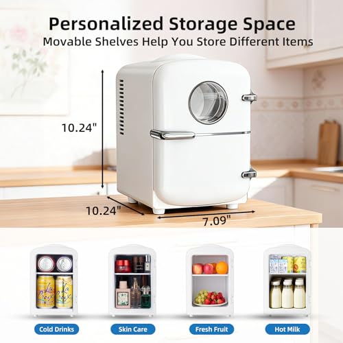 Image of Antarctic Star Compact Mini Fridge, 4L Capacity /6 Cans Portable Cooler and Warmer Compact Refrigerator, for Bedroom,Car,Office and Dorm, Small Cooler and Warmer for Cosmetics, Beverage and Food, White