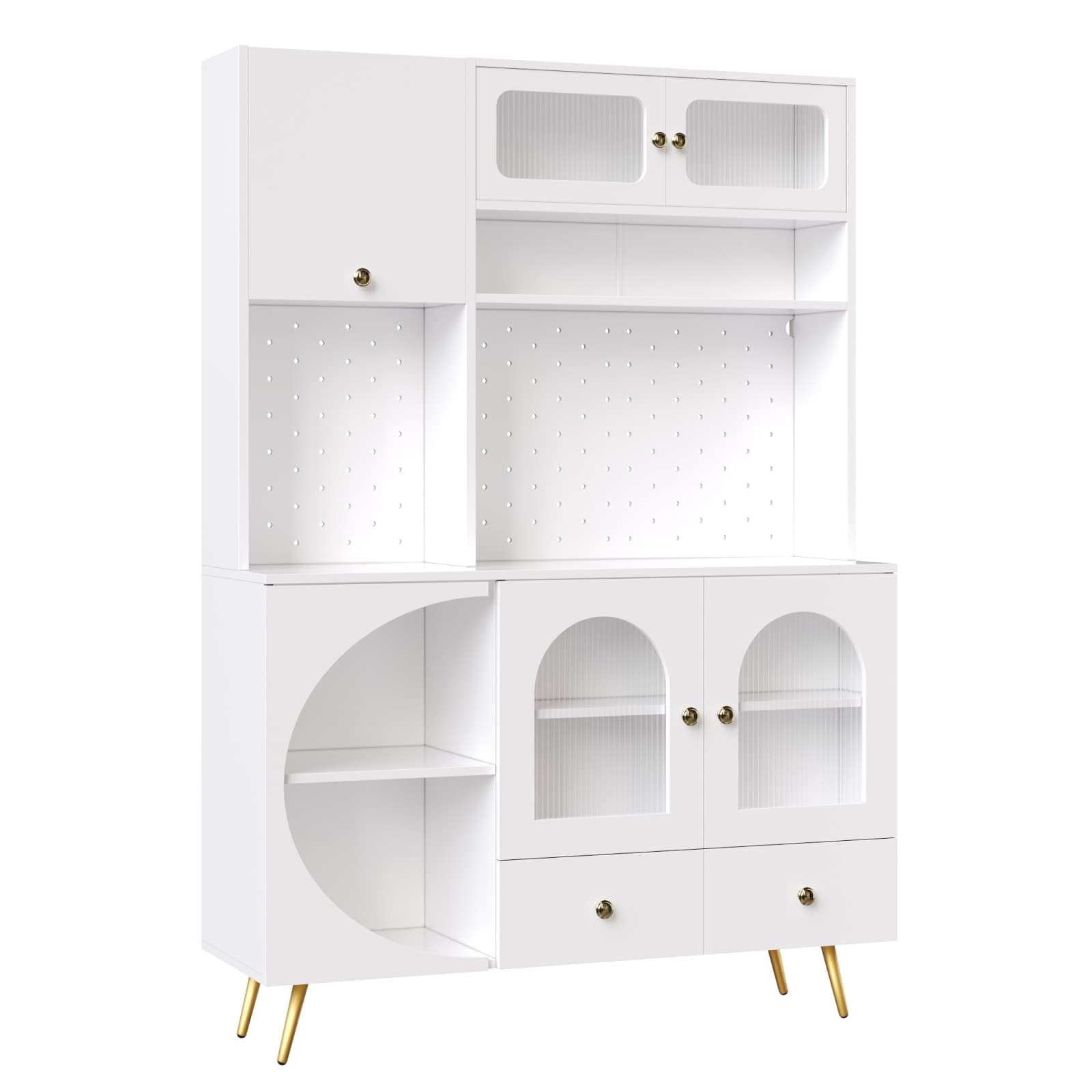 Buffet Haut de Cuisine,Armoire de Salon Moderne,Buffet Salle a Manger,Meuble de Rangemen avec Prises électriques et éclairage LED,120x40x176cm (Blanc-A)