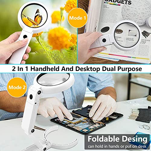 30X 10X Magnifying Glass With Light And Stand, Foldable Handheld Magnifying Glass & 2 Level Dimmable For Close Work, Powered By Battery Or Usb #TOP4