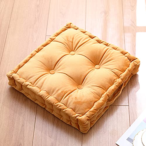 Wadser Tufted Velvet Floor Cushion, Square Thick Seating Cushion With Carrying Handle, Patio Meditation Pillow Tatami Chair Pads, 18"X18"X3.9", Yellow #TOP22