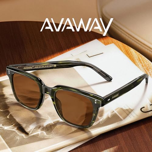 Image of AVAWAY Polarized Sunglasses for Men UV Protection, Square Acetate Frame Outdoor Driving Sun Glasses