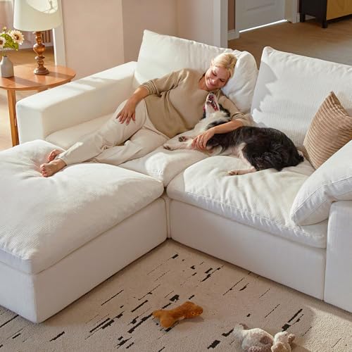 Image of Cloud Couch Sectional 113.8'' Oversized Modular Deep Seat Sofa Bed Comfy White Cloud Couch with Washable Cover for Living Room 3 Seat & 3 Ottoman