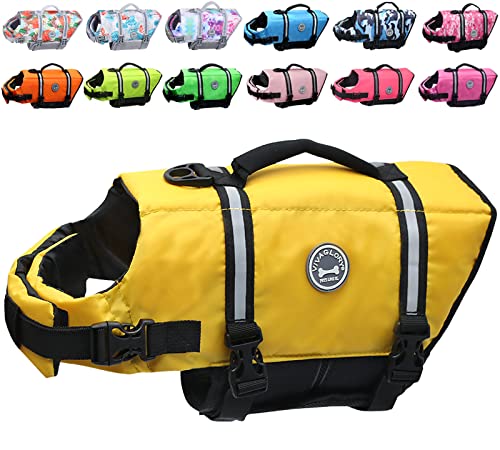 VIVAGLORY Rip Stop Dog Life Jacket, Buoyancy Aid with Handle, Buoyancy for Doggy Dog Life Jacket for Swimming & Boating, XXS, Yellow