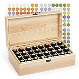 Onepure 32 Slot Essential Oil Storage Box Wooden Oil Case Organizer Holder with Free EO Label Removable Tray for 5ml 10ml 15ml Amber, 10ml Roller, or Larger 100ml 118ml 120ml Bottles