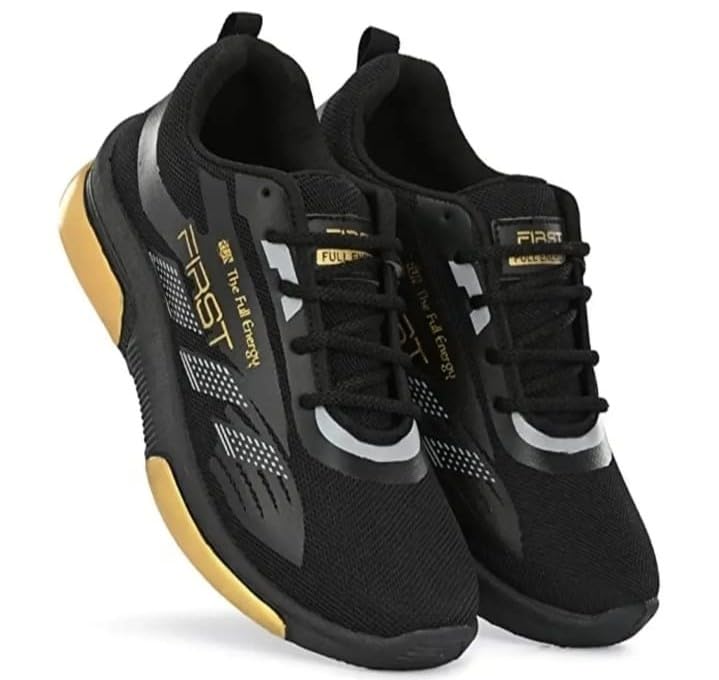 AMFEET Men's Running Sports Shoes Comfortable Sneaker Shoes for Men (Golden Black, UK Footwear Size System, Adult, Men, Numeric, Wide, 8) 4