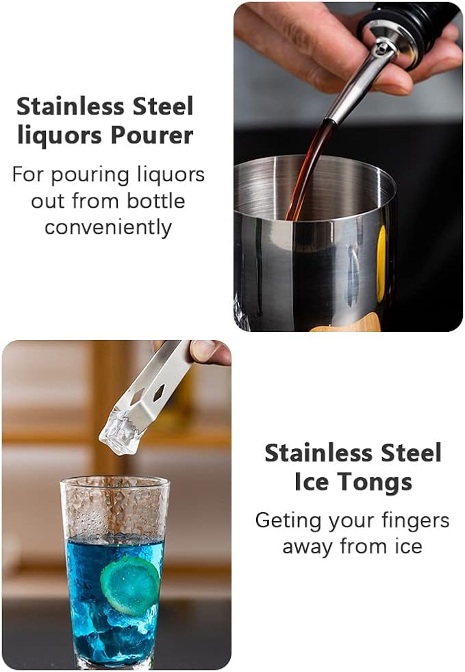 Kit de Bartender 14 Piezas Coctelera Boston Jigger Medidor Mezclador miniatura 3