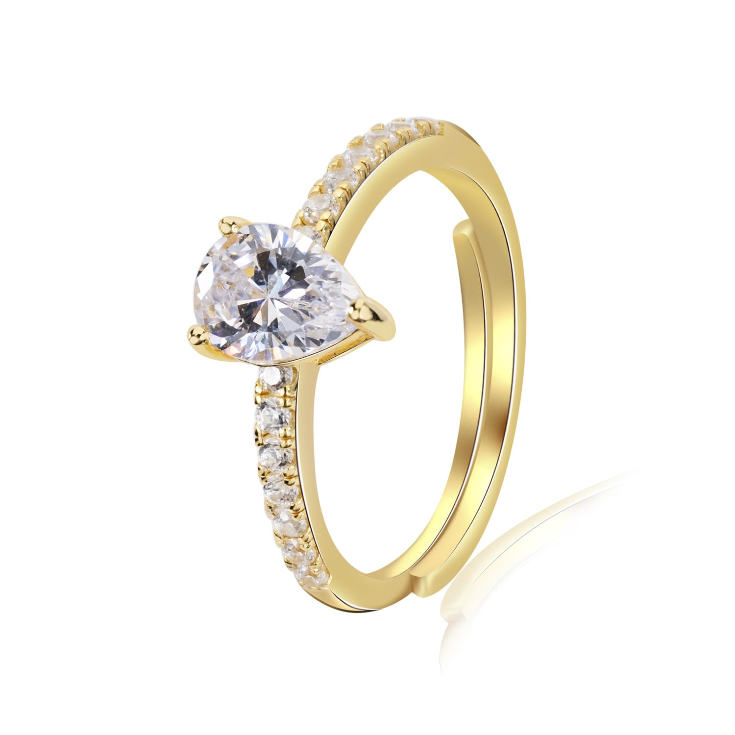 92.5 Sterling Silver Poire Pave Engagement Adjustable Ring, Pear Cut Solitaire, Elegant Whites Collection, Wedding Gift for Women, BIS Hallmarked -Gold Polish