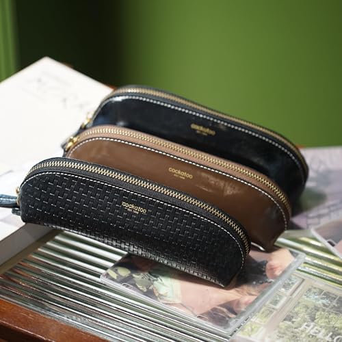 Image of Cockatoo Genuine Leather Pencil Pouch, Accessories holder, Stationery Bag, Zippered Pen Case for Work & Office (Rythmic Red)