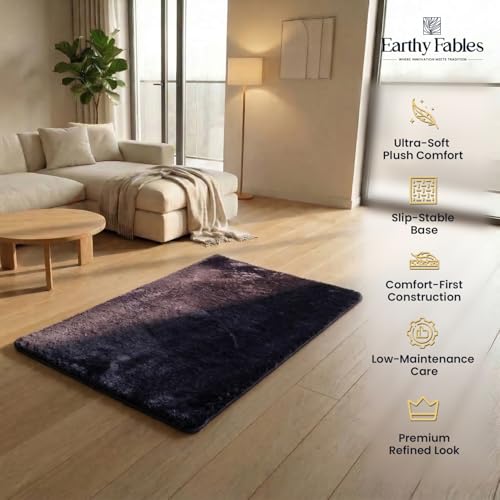 Image of Earthy Fables Plush Microfiber Bath Mat, Quick Dry, Anti-Skid, Water Absorbent, Non-Slip, Machine Washable Floor Rug, Shower Mat, Door Mat for Bathroom, Bedroom, 60 x 40 cm - Navy