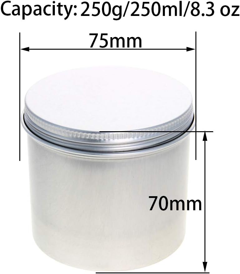 Othmro 3Pcs 8.5oz Metal Round Tins Aluminum Tin Cans Jar Refillable Containers 250ml Tin Cans Tin Bottles Containers with Screw Lid for Salve Spices Lip Balm Tea Candies Silver 75×70mm image 4