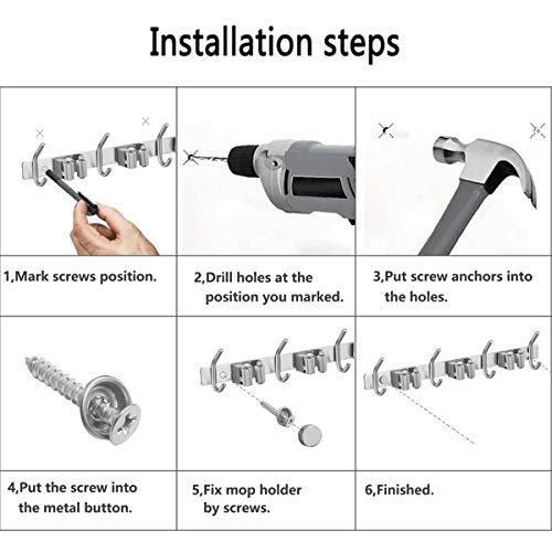 image for DOKU HOME DOKU Broom Mop Holder, Stainless Steel Wall Mount Tool Hange