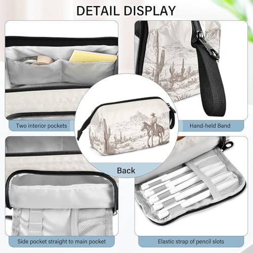 Image of Western Cowboy Nylon Pencil Case with Side & Top Access Stylish & Functional Bag for Travel Office Back-to-School & Art Supplies Storage