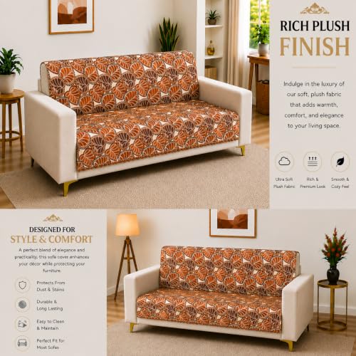 Image of Homerz Premium Printed Quilted Velvet Sofa Slip Cover Protector, Sofa Mat, Exact Size, Antislip Cover (Bloomora, 5 (3+2) Seater, Full)