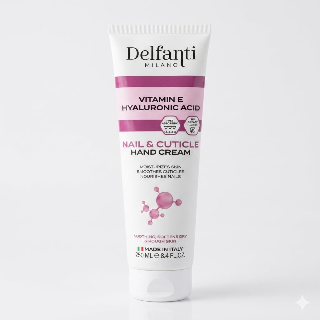 Delfanti-Milano Nail & Cuticle Hand Cream, Moisturizing Hand Cream for Dry Hands, Cuticles & Nails, Softens Rough Skin, Non-Greasy Feel, Daily Hand Care Cream