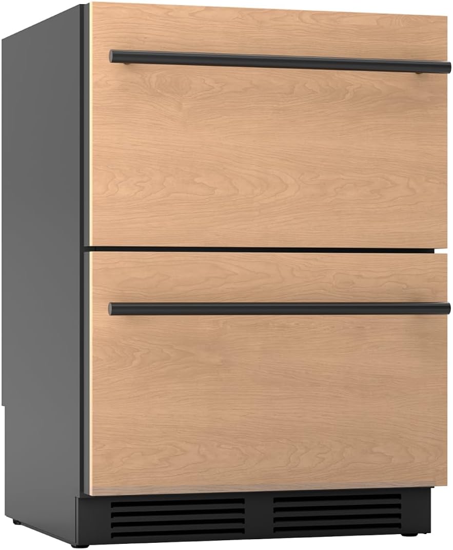 Zephyr Presrv 24 Inch Panel Ready Dual Zone Refrigerator Drawers Wine & Beverage Fridge, Wine Cooler Home Bar Under Counter, Energy Star Certified (Handles sold separately, Wood panels not included)