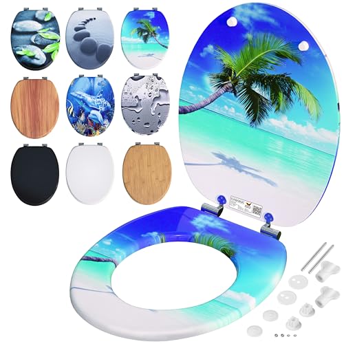 CASARIA® Toilettendeckel mit doppelter Absenkautomatik MDF rostfreie...