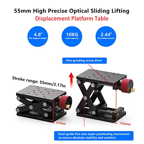 Manuelle Hebebühne, Aluminiumlegierung Präzise Z-Achsen-Hebebühne 55mm Hochpräzise Optische Schiebe-Hebebühne Labor-Hebebühne Manuelle Steuerung Labor-Wagenheber Aufzug Verschiebungsplattform