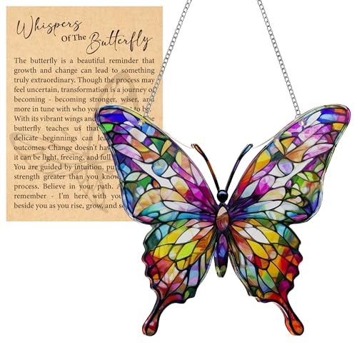 Butterfly Gifts for Women, Acrylic Butterfly Suncatcher Ornament Faux Stained Glass, Inspirational...