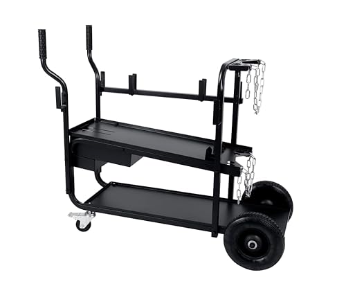 Low Profile Heavy Duty Welding cart with Locking Front casters and Large Rear Wheels with Full Size Gas Cylinder Capacity