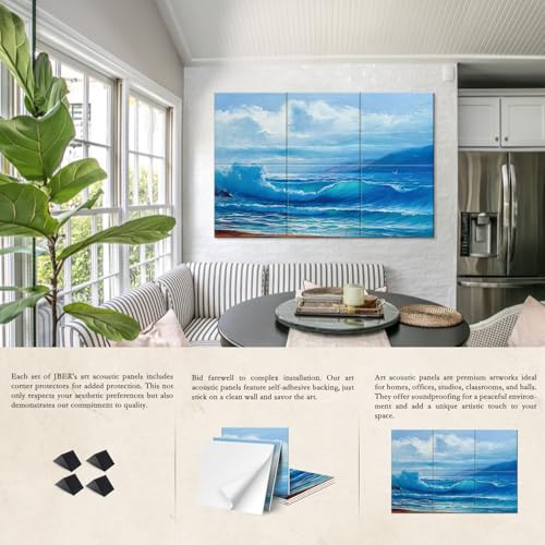Image of JBER 6 Pack Art Acoustic Panels 72 inch x 48 inch, Soundproof Wall Art, Sea Waves