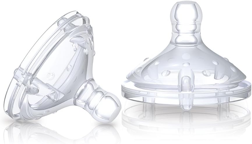 2Pcs Silicone Replacement Teats for Feeding Bottle, BPA Free Medium Flow Easy Latch Anti Colic Valves Breast Size Nipples, 3+ Months Newborn Infants Essentials