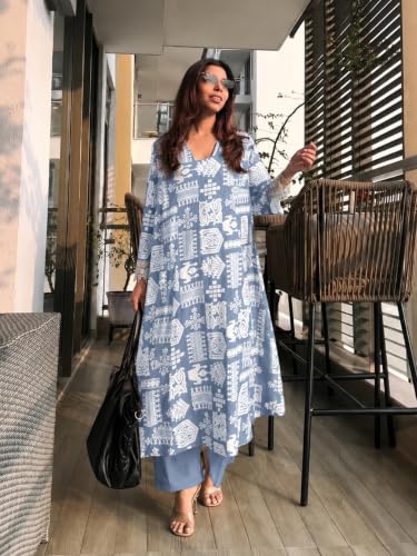 Image of ANNI Designer Kurta Sets for Women Viscose Printed | Kurta with Dupatta Set | A Line Kurti Set for Women | Square V Neck 3 /4 Sleeve Ethnic Outfit | Designer Indian Kurti Stylish Clothing