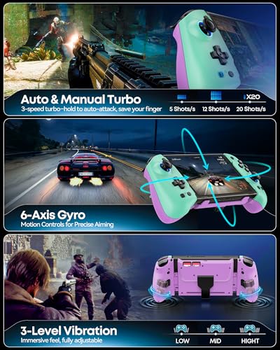 Image of Switch 1 / 2 Controller for Original / OLED / Switch 2 Console,Stretchable Switch Handheld Joypad Ergonomic Grip for Nintendo Pro Controller with RGB Lighting, TMR Joystick, Turbo, 4 Macro,Green & Purple