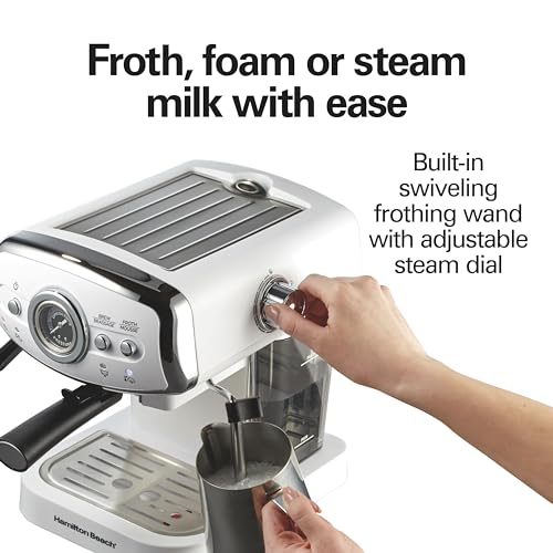 Image of Hamilton Beach Slide & Lock Espresso Machine with Milk Frother and Steam Wand for Cappuccino and Latte, 15 Bar Pump and Two Spouts, Removable Reservoir, Compact, Retro Design, Color
