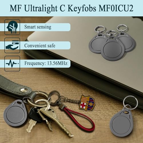 Image of MF Ultralight C ULC Keyfobs NFC Key Fobs RFID Token Key Cards, 13.56MHz Contactless Ticket IC MF0ICU2 Gray RFID Key Fob Compatible with Upgraded SAFLOK, KABA, ONITY & Salto Locks - Pack of 10