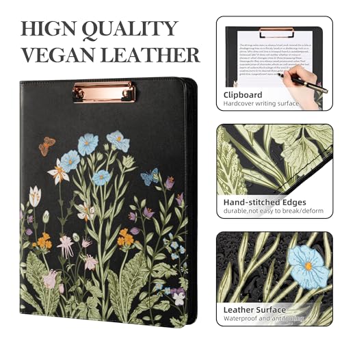 ospelelf leather portfolio folder with zipper - 3 ring binder with clipbard - calculator 121 tablet sleeve 5 dividers with 10 pockets refillable notepad card holder bushes