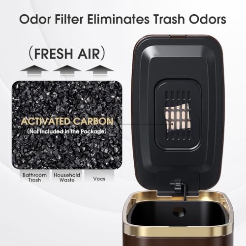 Image of CEROELDA Small Bathroom Trash Can with Lid-5L /1.3 Gal-Soft Close Lid-Brown