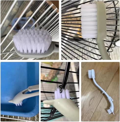 Image of Bird Cage Cleaner with Two Brush Heads Stainless Steel Bird Droppings Cleaning Scraper Long Handle Tool for for Cleaning Bird Parrot Cages Kennels Perches