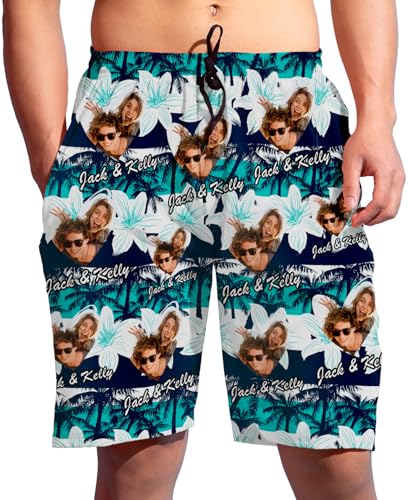 Custom Face Swim Trunks for Men, Personalized Photo Swim Shorts Funny Beach Board Shorts Gift for Men