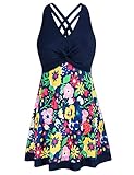 Women V Neck Knotted Swimsuits Tummy Control Ruched Swimwear Plus Size Floral 26W 6X