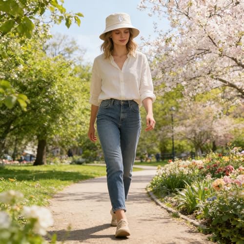 Image of Cotton Bucket Hat for Women Men Summer Travel Sun Beach Bucket Cap, Unisex Outdoor Fisherman Hat